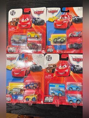 Disney Pixar Cars Mini Racers, Metal Die-Cast Vehicles, 3-Packs, Set of 4